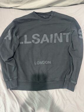 AllSaints Men’s Charcoal Black Logo Crewneck Sweatshirt